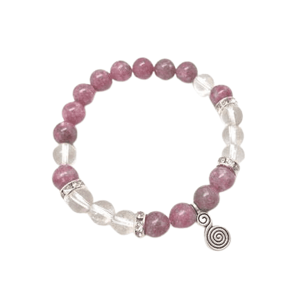 Clear Quartz & Lepidolite Bracelet with Spiral Charm