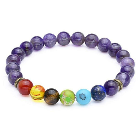 Amethyst Stone Bracelet adorned with 7 Chakra Stones