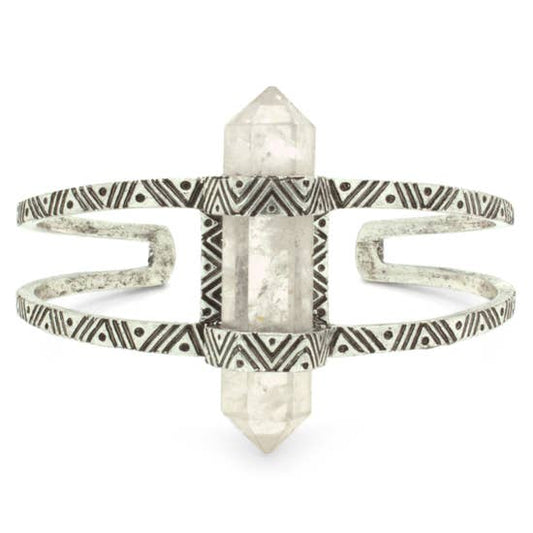 Quartz Crystal Cuff Silver Bracelet