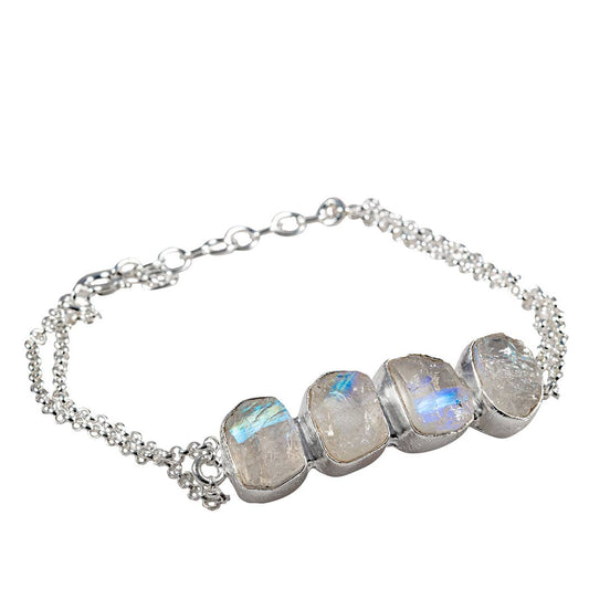 Rosetta Rainbow Moonstone Raw Stone Sterling Bracelet